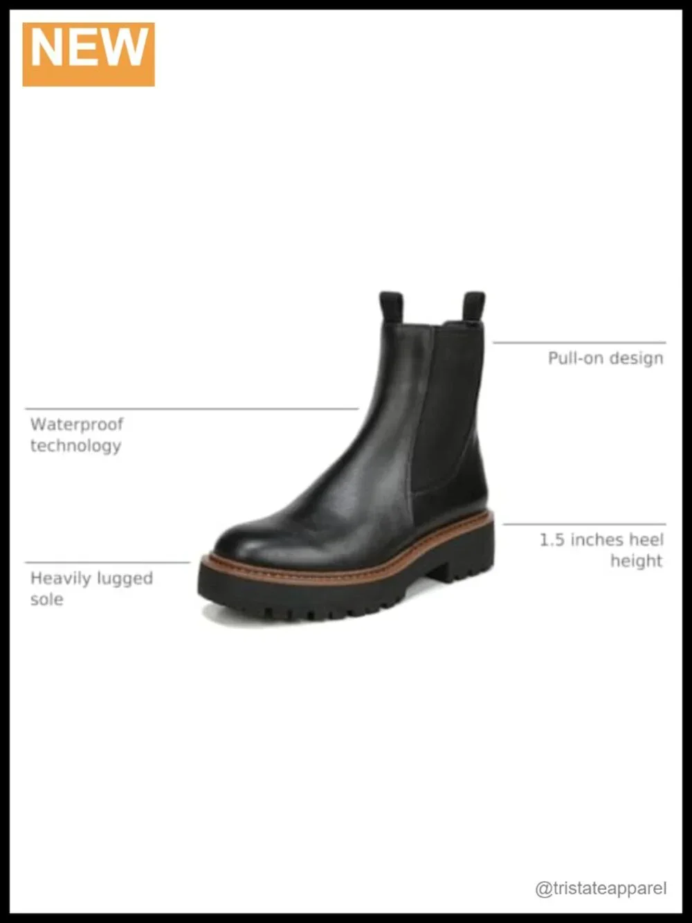 Waterproof Chelsea Ankle Boot Lug Sole Slip-On Round Toe Block Heel